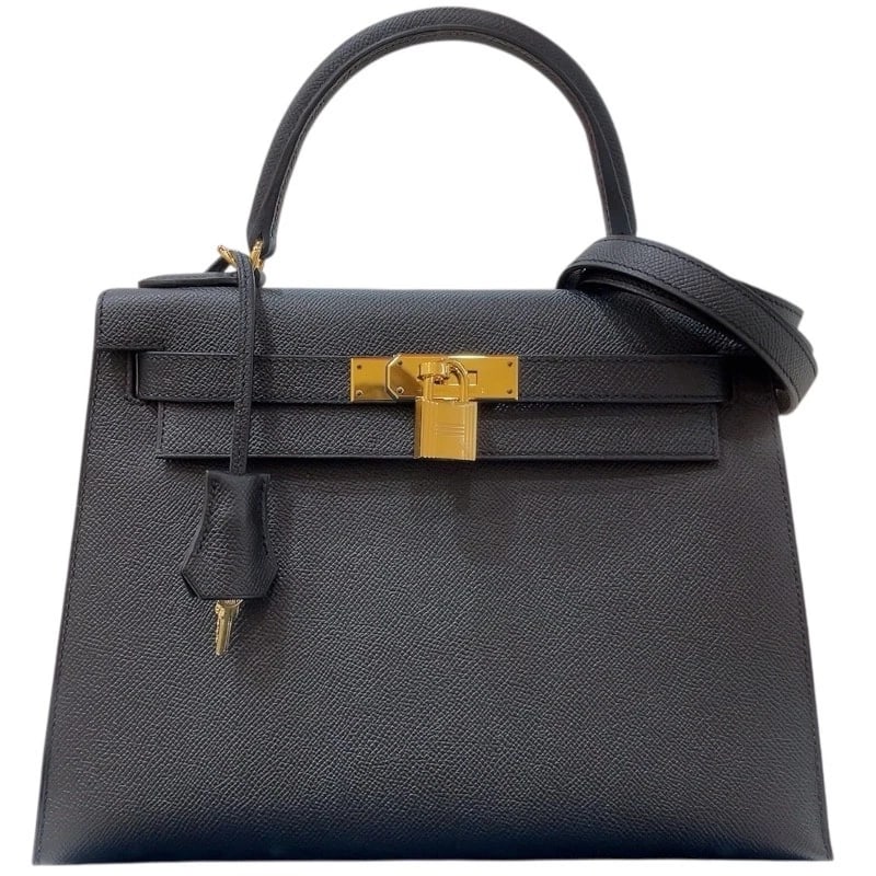 HERMES KELLY 28 OUTER SEWING HANDBAG: HERMES Kelly 28 outer sewing Handbag Brand: HERMES Type: Handbag Material: Epsom Color: Black GoldHardware Size: W28cm x H21cmx D12cm W11.0 x H8.3x D4.7inch Accessories: None Accessories Notice: When