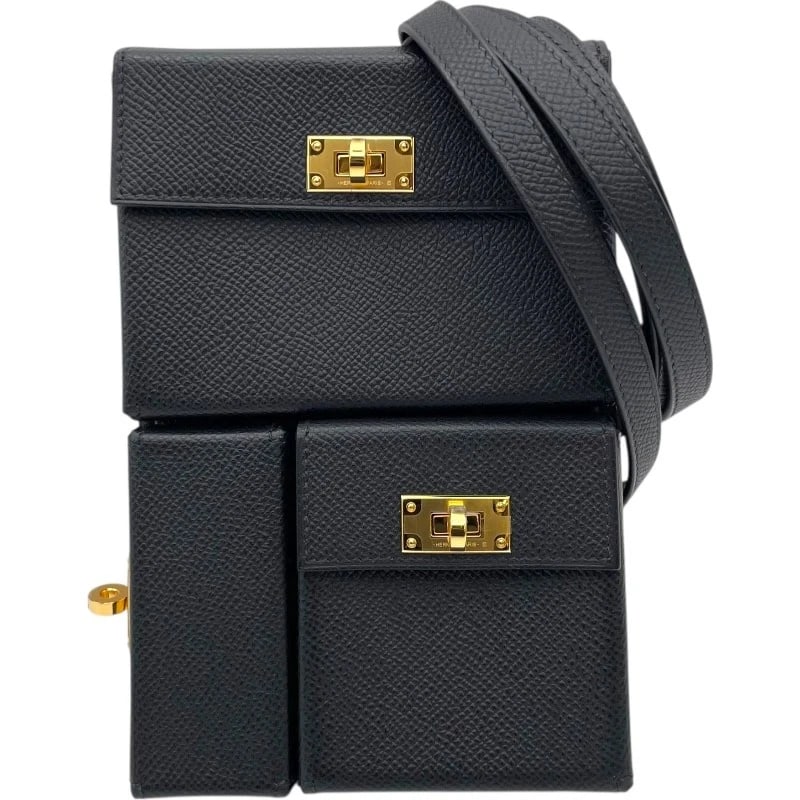 HERMES KELLY MULTI POCKET TO-GO SHOULDER BAG: HERMES Kelly Multi Pocket To-Go Shoulder Bag Brand: HERMES Type: Shoulder Bag Material: Epsom Color: Black GD Hardware Size: W12cm x H17.5cmx D5cm W4.7 x H6.9x D2.0inch Accessories: None A