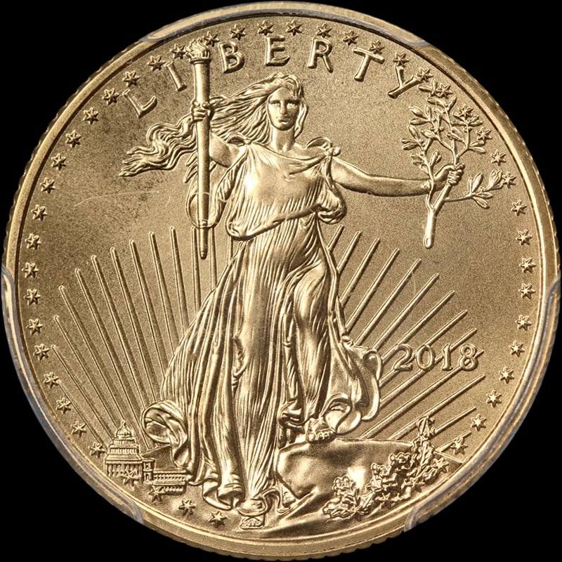 2018 GOLD AMERICAN EAGLE $10: 2018 Gold American Eagle $10 Year: 2018 Fineness: 0.9167 Composition: Gold Denomination: $10 Country of Origin: United States Accessories: None Accessories Notice: When purchasing pre-owne