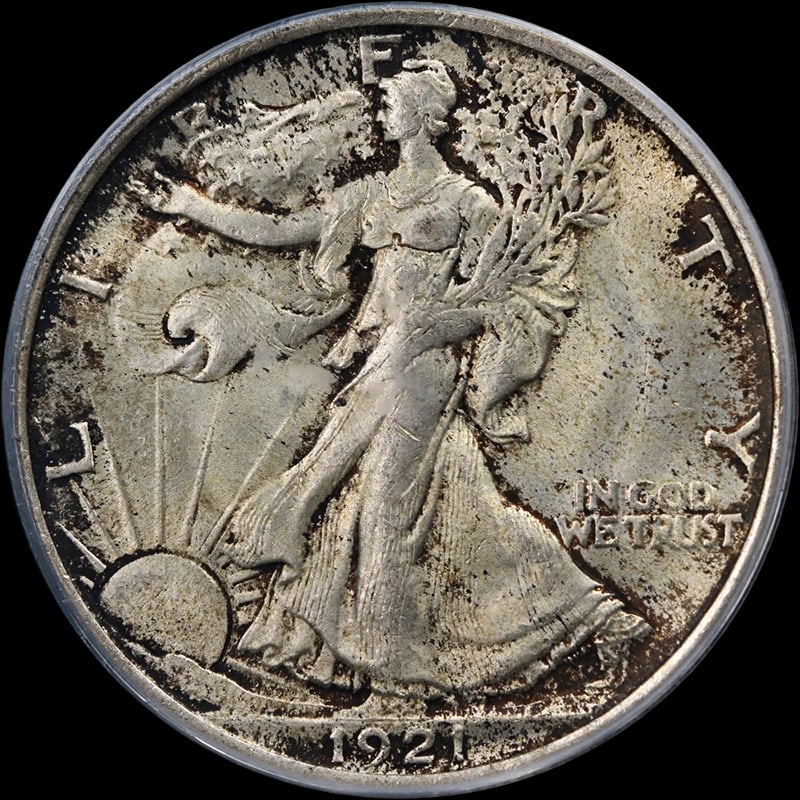 1921-P WALKING LIBERTY HALF: 1921-P Walking Liberty Half Year: 1921 Fineness: 0.9 Composition: Silver Denomination: None Country of Origin: United States Accessories: None Accessories Notice: When purchasing pre-owned goods,