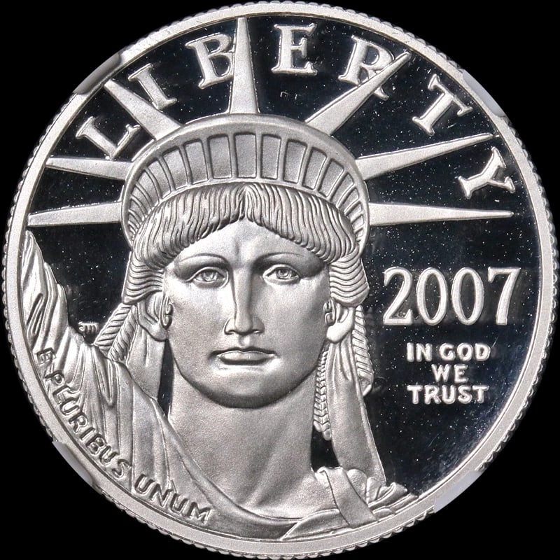 2007-W PLATINUM AMERICAN EAGLE $50: 2007-W Platinum American Eagle $50 Year: 2007 Fineness: 0.9995 Composition: Platinum Denomination: $50 Country of Origin: United States Accessories: None Accessories Notice: When purchasing pre-owned