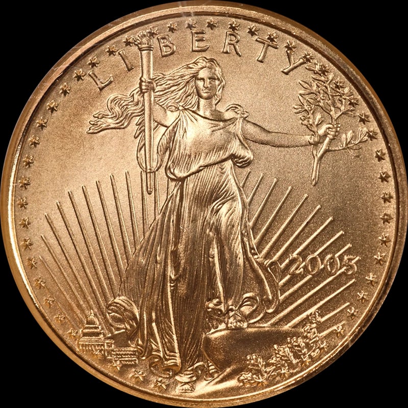 2005 GOLD AMERICAN EAGLE $10: 2005 Gold American Eagle $10 Year: 2005 Fineness: 0.9167 Composition: Gold Denomination: None Country of Origin: United States Accessories: None Accessories Notice: When purchasing pre-own