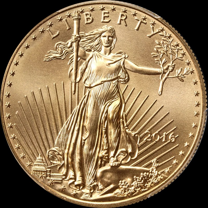2016 GOLD AMERICAN EAGLE $50: 2016 Gold American Eagle $50 Year: 2016 Fineness: 0.9167 Composition: Gold Denomination: $50 Country of Origin: United States Accessories: None Accessories Notice: When purchasing pre-owne
