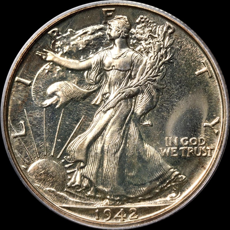 1942 WALKING LIBERTY HALF PROOF: 1942 Walking Liberty Half Proof Year: 1942 Fineness: None Composition: None Denomination: None Country of Origin: United States Accessories: None Accessories Notice: When purchasing pre-ow