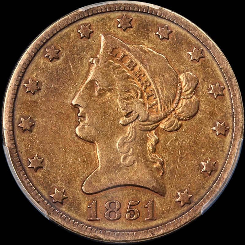1851-O LIBERTY GOLD $10 NICE EYE APPEAL NICE STRIKE: 1851-O Liberty Gold $10 Nice Eye Appeal Nice Strike Year: 1851 Fineness: 0.9 Composition: Gold Denomination: $10 Country of Origin: United States Accessories: None Accessories Notice: When