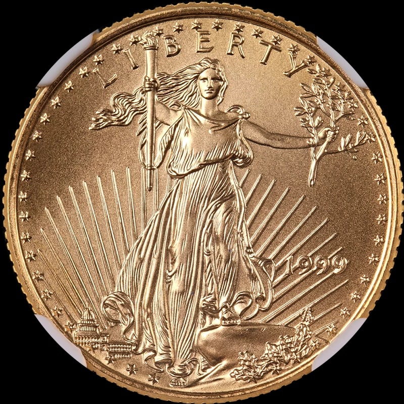 1999 GOLD AMERICAN EAGLE $10: 1999 Gold American Eagle $10 Year: 1999 Fineness: None Composition: Gold Denomination: $10 Country of Origin: United States Accessories: None Accessories Notice: When purchasing pre-owned goods,