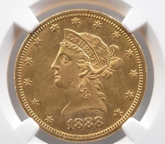 1888-O $10 LIBERTY HEAD GOLD EAGLE: 1888-O $10 Liberty Head Gold Eagle Brand/Mint: None Year: 1888 Fineness: None Country of Origin: United States Accessories: None Accessories Notice: When purchasing pre-owned goods, please refer to