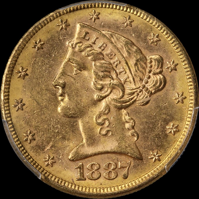 1887-S LIBERTY GOLD $5: 1887-S Liberty Gold $5 Year: 1887 Fineness: 0.9 Composition: Gold Denomination: $5 Country of Origin: United States Accessories: None Accessories Notice: When purchasing pre-owned goods, p