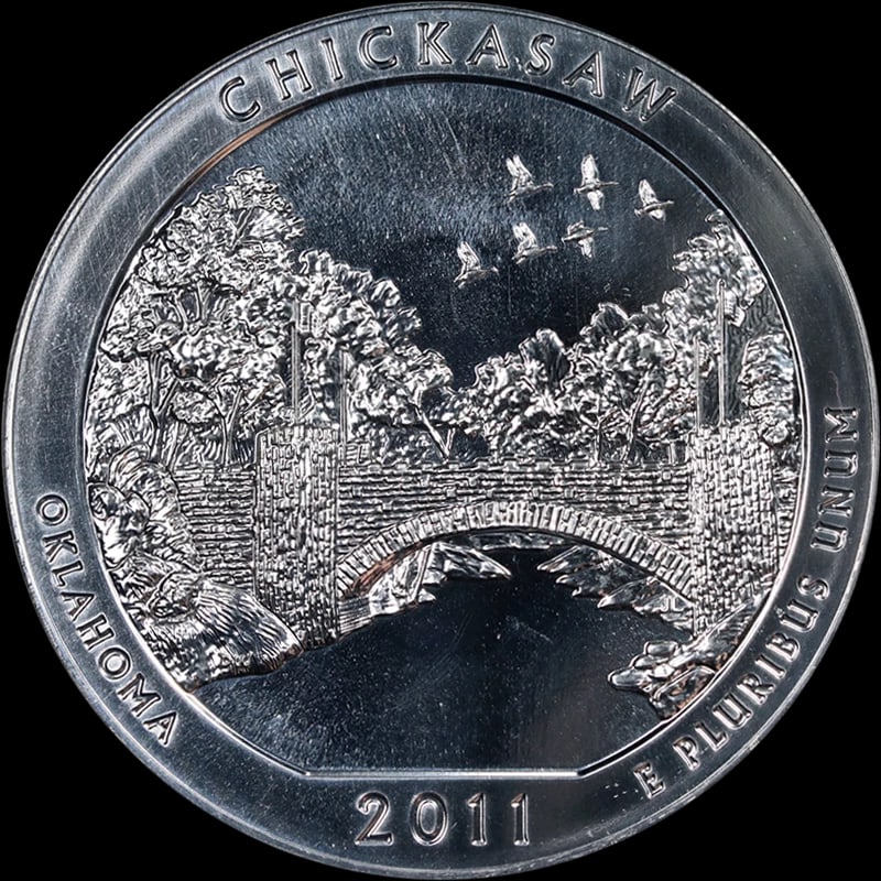 2011 CHICKASAW NATIONAL PARK ATB SILVER: 2011 Chickasaw National Park ATB Silver Year: 2011 Fineness: 0.999 Composition: Silver Denomination: None Country of Origin: United States Accessories: None Accessories Notice: When purchasing
