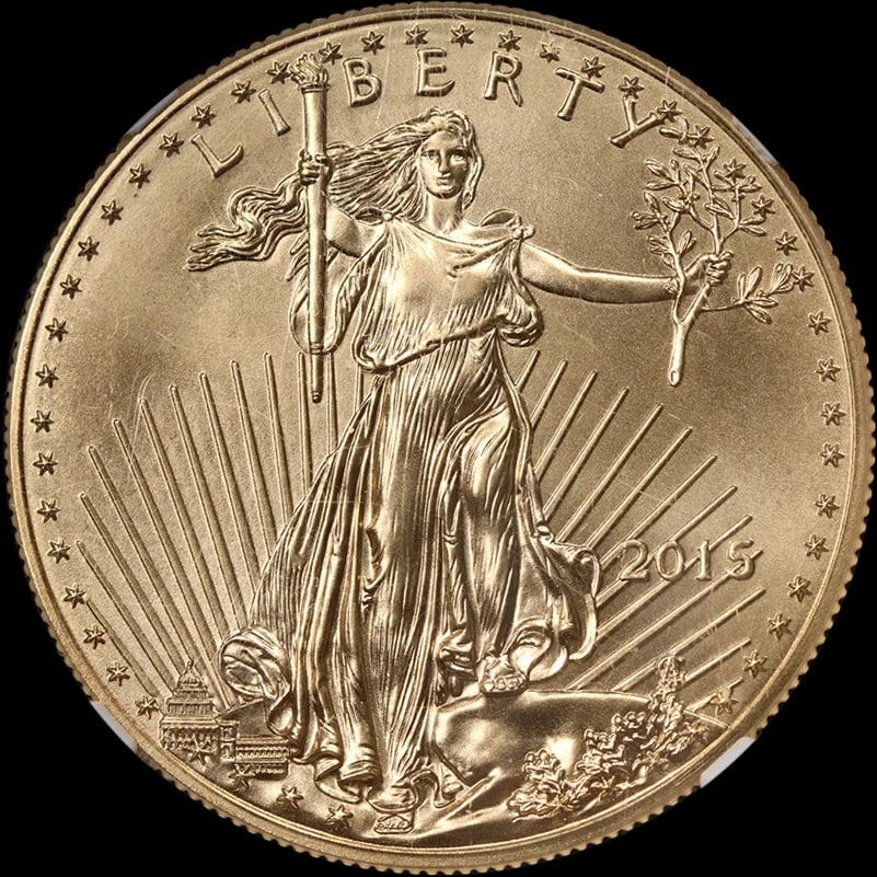 2015 GOLD AMERICAN EAGLE $50 EARLY RELEASES BLUE LABEL: 2015 Gold American Eagle $50 Early Releases Blue Label Year: 2015 Fineness: 0.9167 Composition: Gold Denomination: $50 Country of Origin: United States Accessories: None Accessories Notice: When