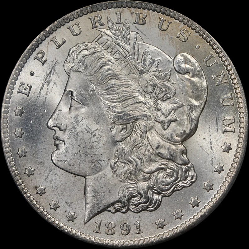 1891-CC MORGAN SILVER DOLLAR: 1891-CC Morgan Silver Dollar Year: 1891 Fineness: 0.9 Composition: Silver Denomination: None Country of Origin: United States Accessories: None Accessories Notice: When purchasing pre-owne