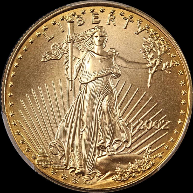 2002 GOLD AMERICAN EAGLE $25: 2002 Gold American Eagle $25 Year: 2002 Fineness: None Composition: Gold Denomination: $25 Country of Origin: United States Accessories: None Accessories Notice: When purchasing pre-owned goods,