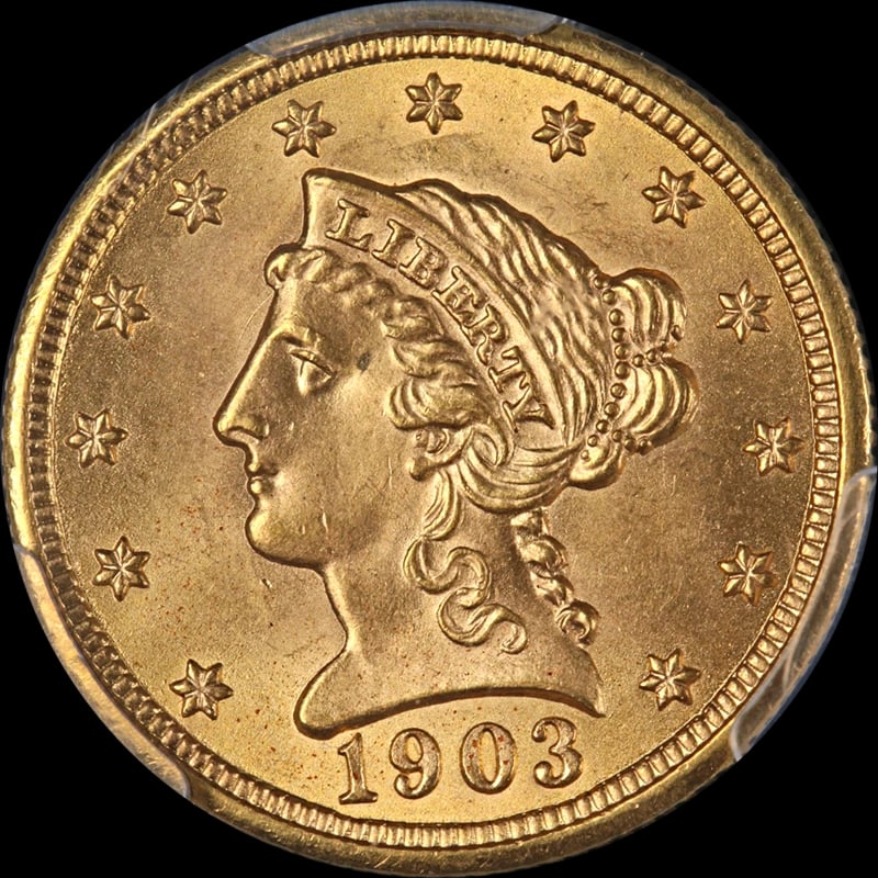 1903 LIBERTY GOLD $2.50: 1903 Liberty Gold $2.50 Year: 1903 Fineness: 0.9 Composition: Gold Denomination: $2.50 Country of Origin: United States Accessories: None Accessories Notice: When purchasing pre-owned good