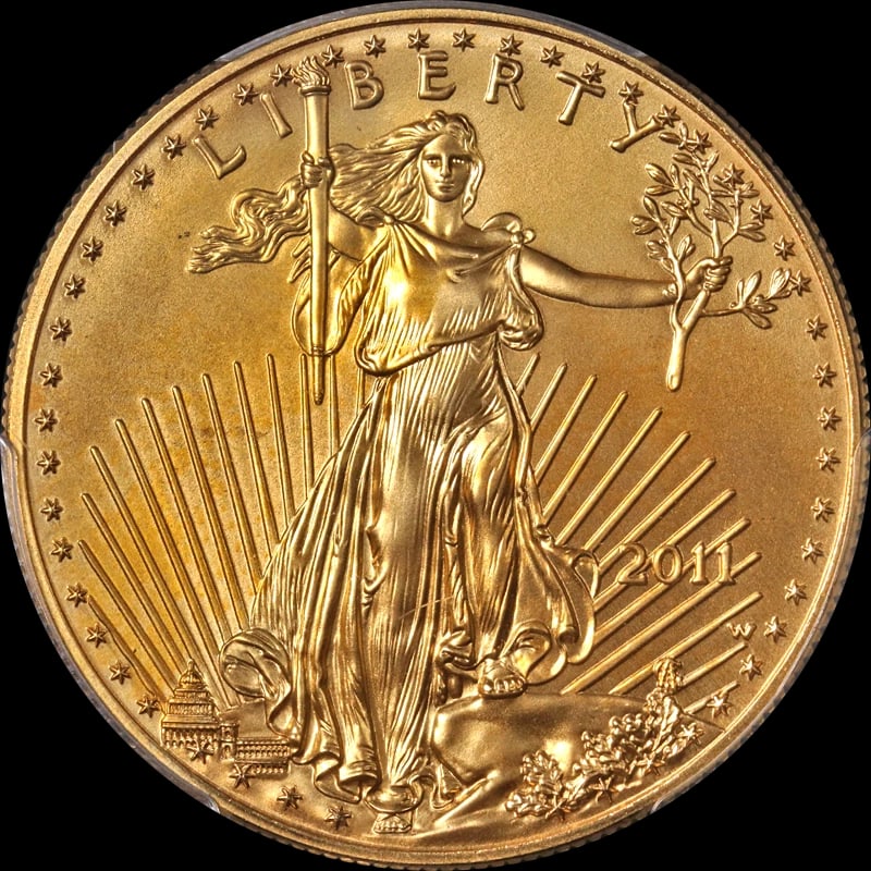 2011-W GOLD AMERICAN EAGLE $50: 2011-W Gold American Eagle $50 Year: 2011 Fineness: 0.9167 Composition: Gold Denomination: $50 Country of Origin: United States Accessories: None Accessories Notice: When purchasing pre-ow