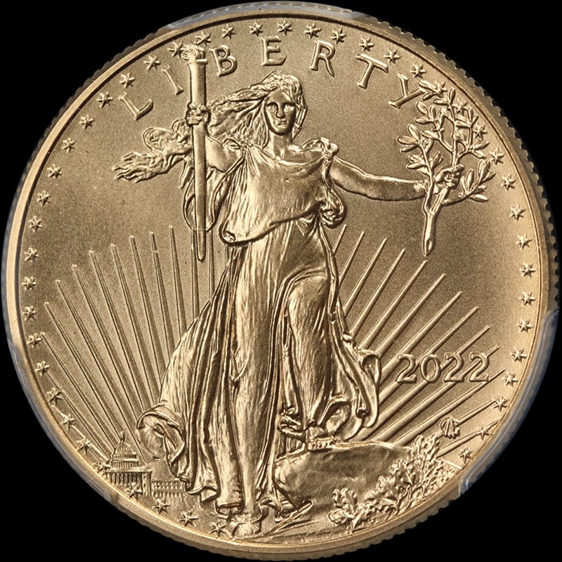 2022 GOLD AMERICAN EAGLE $25: 2022 Gold American Eagle $25 Year: 2022 Fineness: 0.9167 Composition: Gold Denomination: $25 Country of Origin: United States Accessories: None Accessories Notice: When purchasing pre-owne