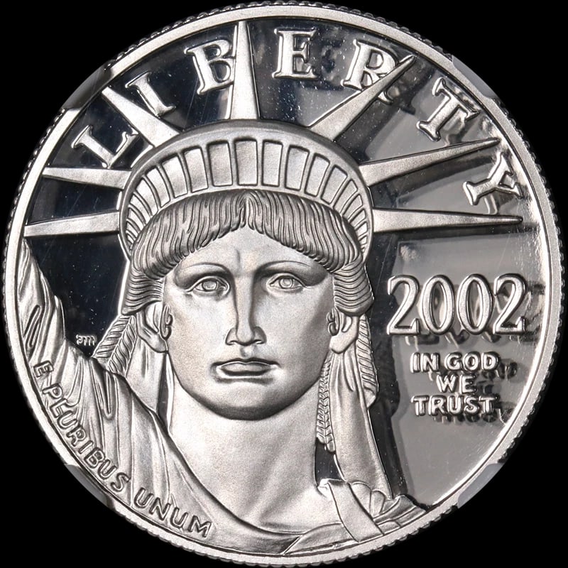2002-W PLATINUM AMERICAN EAGLE $50: 2002-W Platinum American Eagle $50 Year: 2002 Fineness: 0.9995 Composition: Platinum Country of Origin: United States Accessories: None Accessories Notice: When purchasing pre-owned goods, please