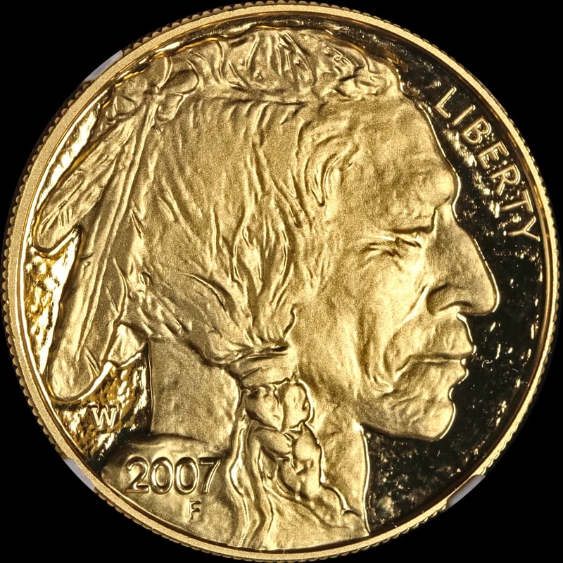2007-W BUFFALO GOLD $50: 2007-W Buffalo Gold $50 Year: 2007 Fineness: 0.9999 Composition: Gold Denomination: $50 Country of Origin: United States Accessories: None Accessories Notice: When purchasing pre-owned goo