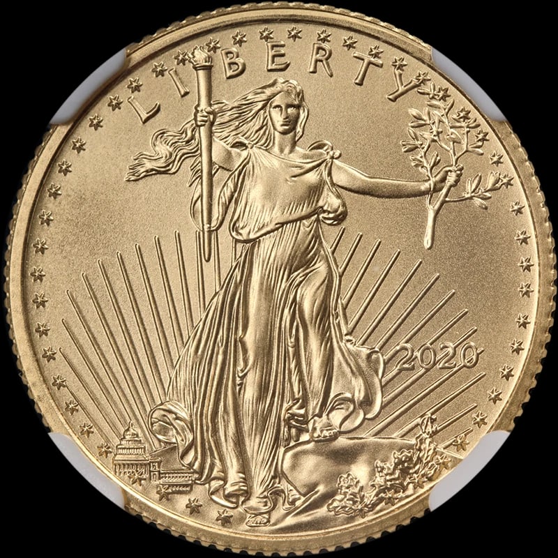 2020 GOLD AMERICAN EAGLE $10: 2020 Gold American Eagle $10 Year: 2020 Fineness: 0.9167 Composition: Gold Country of Origin: United States Accessories: None Accessories Notice: When purchasing pre-owned goods, please refer to t
