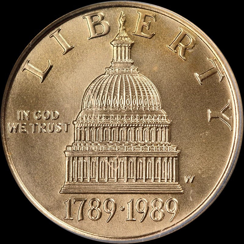 1987-W CONSTITUTION COMMEMORATIVE GOLD $5: 1987-W Constitution Commemorative Gold $5 Year: 1989 Fineness: 0.9 Composition: Gold Denomination: 2 Sovereign Country of Origin: United States Accessories: None Accessories Notice: When purchasing