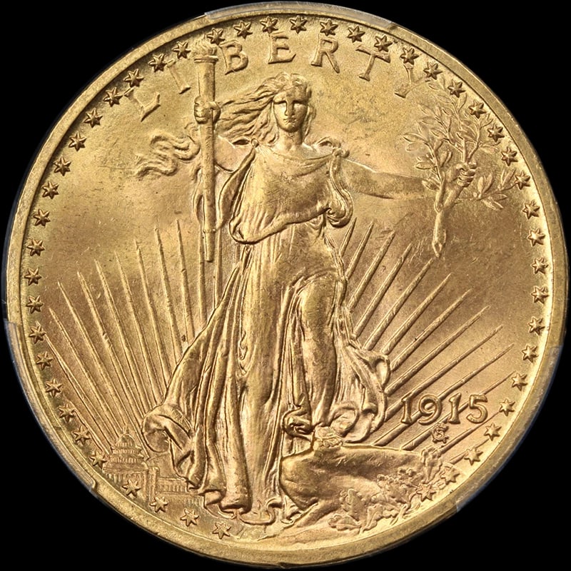 1915-P SAINT-GAUDENS GOLD $20: 1915-P Saint-Gaudens Gold $20 Year: 1915 Fineness: 0.9 Composition: Gold Denomination: $20 Country of Origin: United States Accessories: None Accessories Notice: When purchasing pre-owned