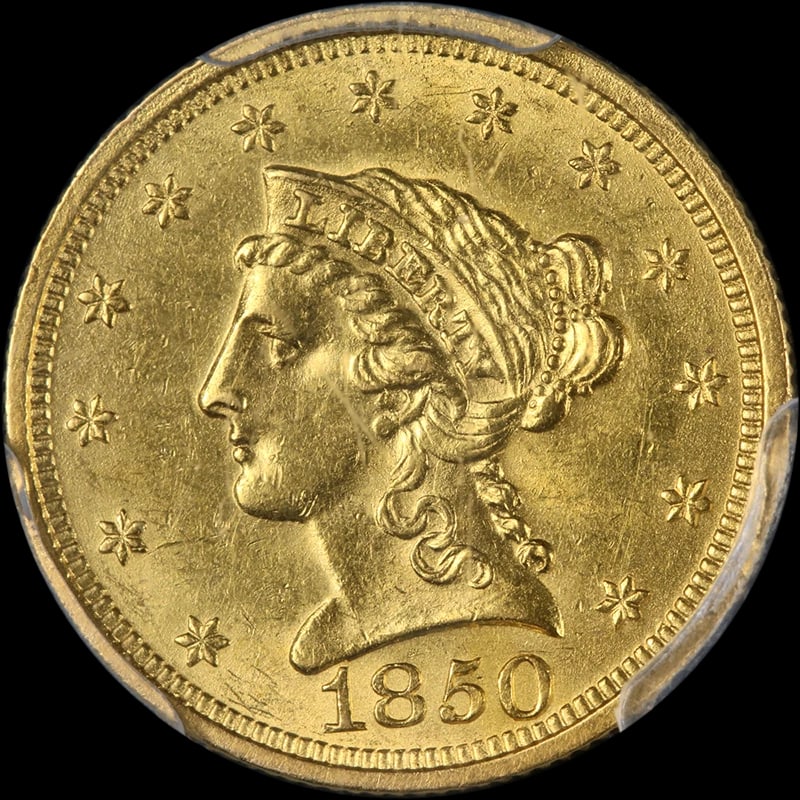 1850-P LIBERTY GOLD $2.50: 1850-P Liberty Gold $2.50 Year: 1850 Fineness: None Composition: Gold Denomination: $2.50 Country of Origin: United States Accessories: None Accessories Notice: When purchasing pre-owned g