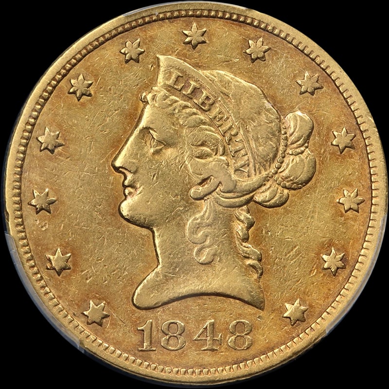 1848-P LIBERTY GOLD $10: 1848-P Liberty Gold $10 Year: 1848 Fineness: 0.9 Composition: Gold Country of Origin: United States Accessories: None Accessories Notice: When purchasing pre-owned goods, please refer to the photo