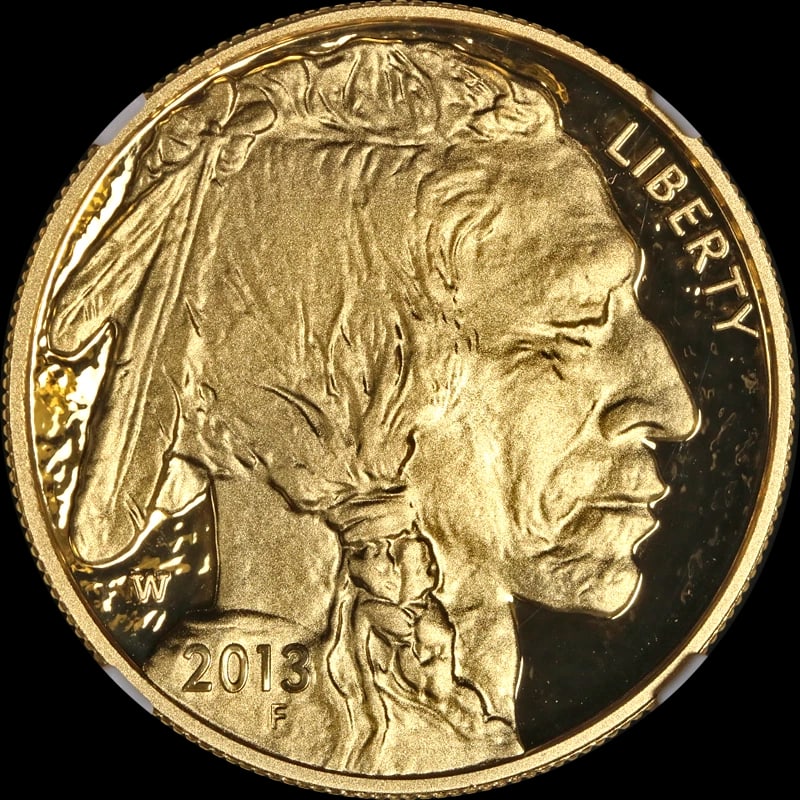 2013-W BUFFALO GOLD $50: 2013-W Buffalo Gold $50 Year: 2013 Fineness: 0.9999 Composition: Gold Country of Origin: United States Accessories: None Accessories Notice: When purchasing pre-owned goods, please refer to the