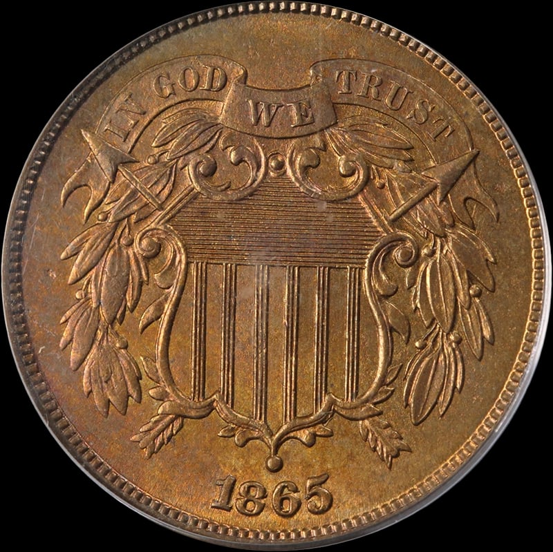 1865 TWO (2) CENT PIECE PLAIN: 1865 Two (2) Cent Piece Plain Year: 1865 Fineness: None Composition: Copper Denomination: None Country of Origin: United States Accessories: None Accessories Notice: When purchasing pre-ow