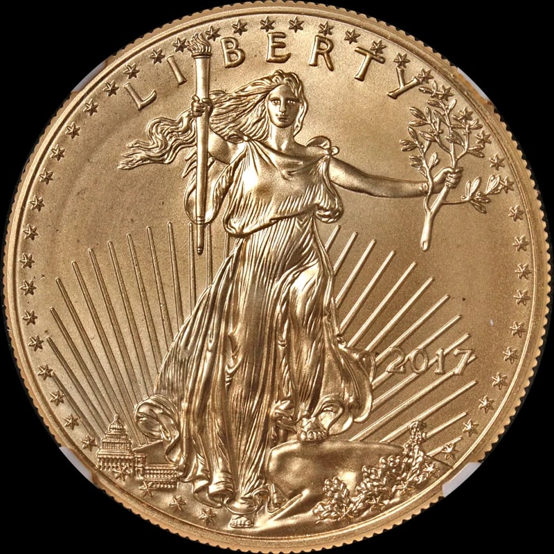 2017 GOLD AMERICAN EAGLE: 2017 Gold American Eagle Year: 2017 Fineness: None Composition: Gold Denomination: $50 Country of Origin: United States Accessories: None Accessories Notice: When purchasing pre-owned goods, please