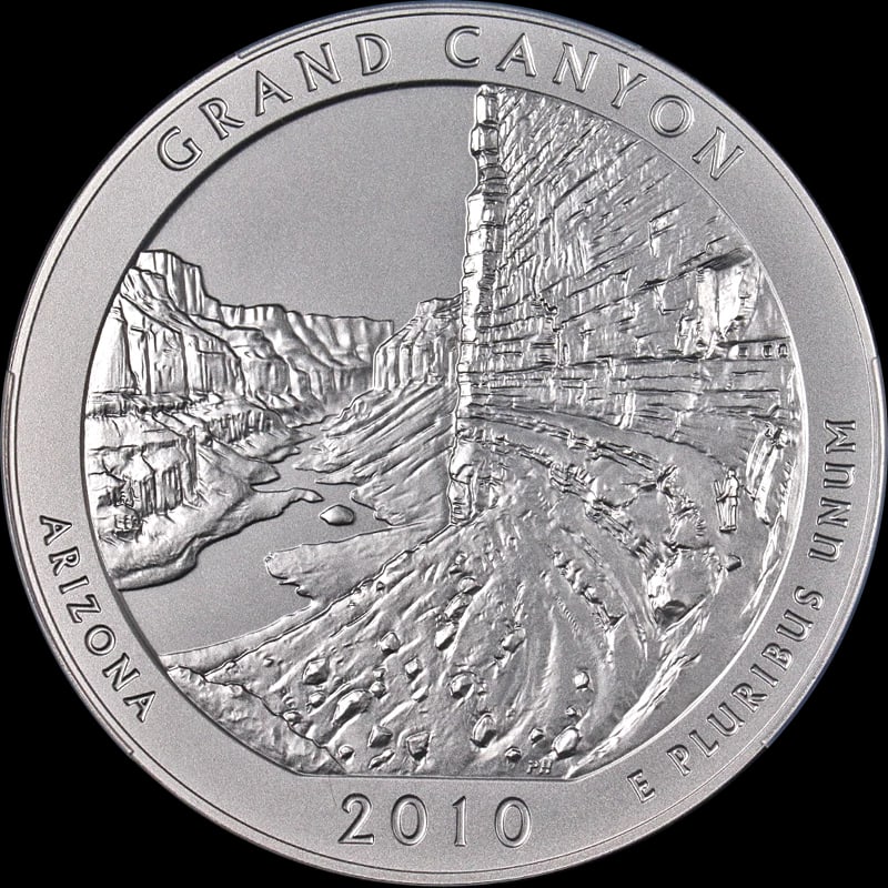 2010-P GRAND CANYON NATIONAL PARK: 2010-P Grand Canyon National Park Year: 2010 Fineness: 0.999 Composition: Silver Denomination: None Country of Origin: United States Accessories: None Accessories Notice: When purchasing pre-owned