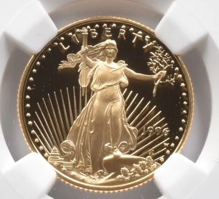 1996-W $10 AMERICAN GOLD EAGLE: 1996-W $10 American Gold Eagle Brand/Mint: U.S. Mint Year: 1996 Fineness: None Denomination: $10 Country of Origin: United States Accessories: None Accessories Notice: When purchasing pre-