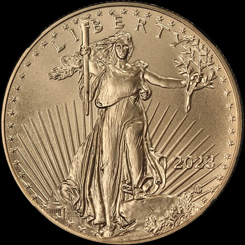 2023 GOLD AMERICAN EAGLE $25: 2023 Gold American Eagle $25 Year: 2023 Fineness: 0.9167 Composition: Gold Denomination: $25 Country of Origin: United States Accessories: None Accessories Notice: When purchasing pre-owne