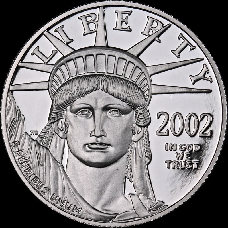 2002-W PLATINUM AMERICAN EAGLE $50: 2002-W Platinum American Eagle $50 Year: 2002 Fineness: 0.9995 Composition: Platinum Country of Origin: United States Accessories: None Accessories Notice: When purchasing pre-owned goods, please