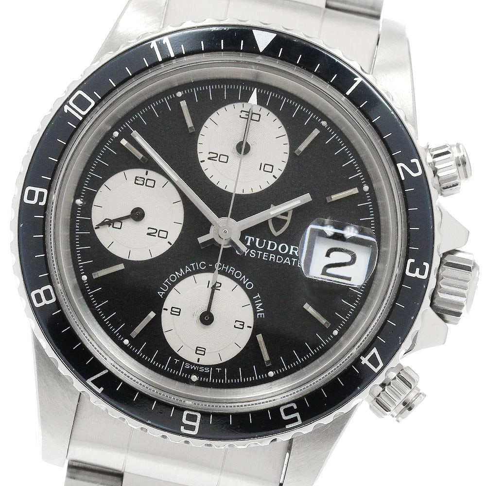 TUDOR OYSTER DATE CHRONOTIME BLACK AUTOMATIC WATCH: TUDOR Oyster Date Chronotime black Automatic Watch Brand: TUDOR Type: Wristwatch Material: Band Material Stainless Steel, Case Material Stainless Steel Color: Band Color Silver, Dial Colorblack, Case 