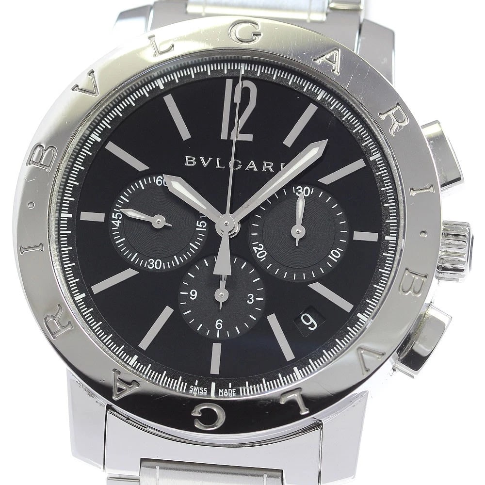 BVLGARI CHRONOGRAPH AUTOMATIC WATCH: BVLGARI Chronograph Automatic Watch Brand: BVLGARI Type: Wristwatch Material: Band Material Stainless Steel, Case Material Stainless Steel Color: Band Color Silver, Dial Colorblack, Case ColorSilver