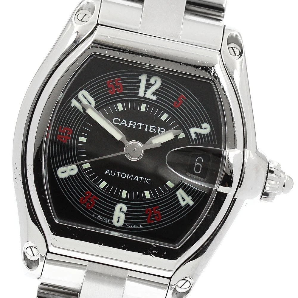 CARTIER ROADSTER DATE BLACK AUTOMATIC WATCH: CARTIER Roadster Date black Automatic Watch Brand: CARTIER Type: Wristwatch Material: Band Material Stainless Steel, Case Material Stainless Steel Color: Band Color Silver, Dial Colorblack, Case Color