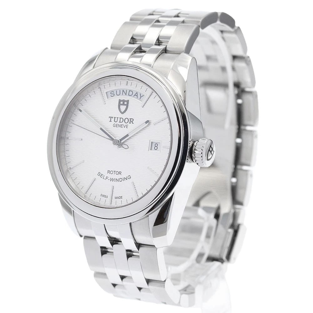 TUDOR GLAMOR DATE SILVER AUTOMATIC WATCH - 2