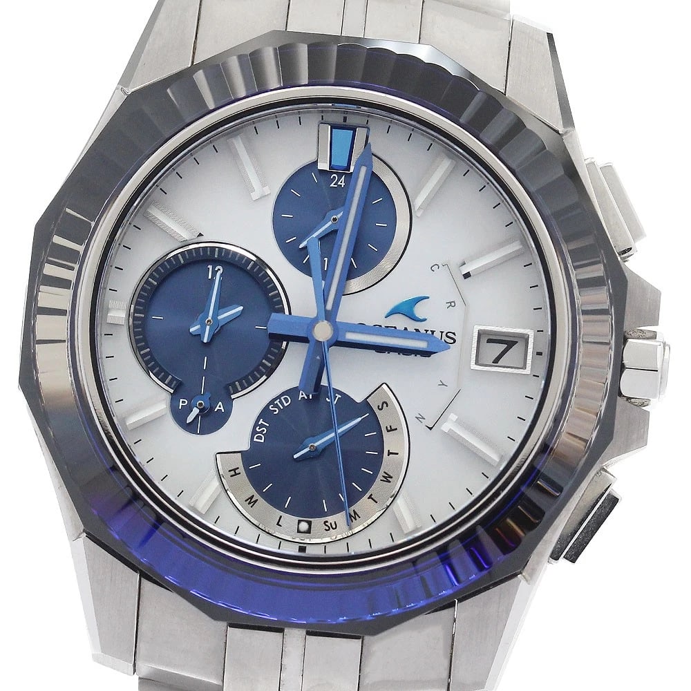 CASIO OCEANUS MANTA SOLAR POWERED WATCH: CASIO Oceanus Manta Solar Powered Watch Brand: CASIO Type: Wristwatch Material: Band Material titanium, Case Material titanium Color: Band Color Silver, Dial ColorSilver, Case ColorSilver Size: Case S