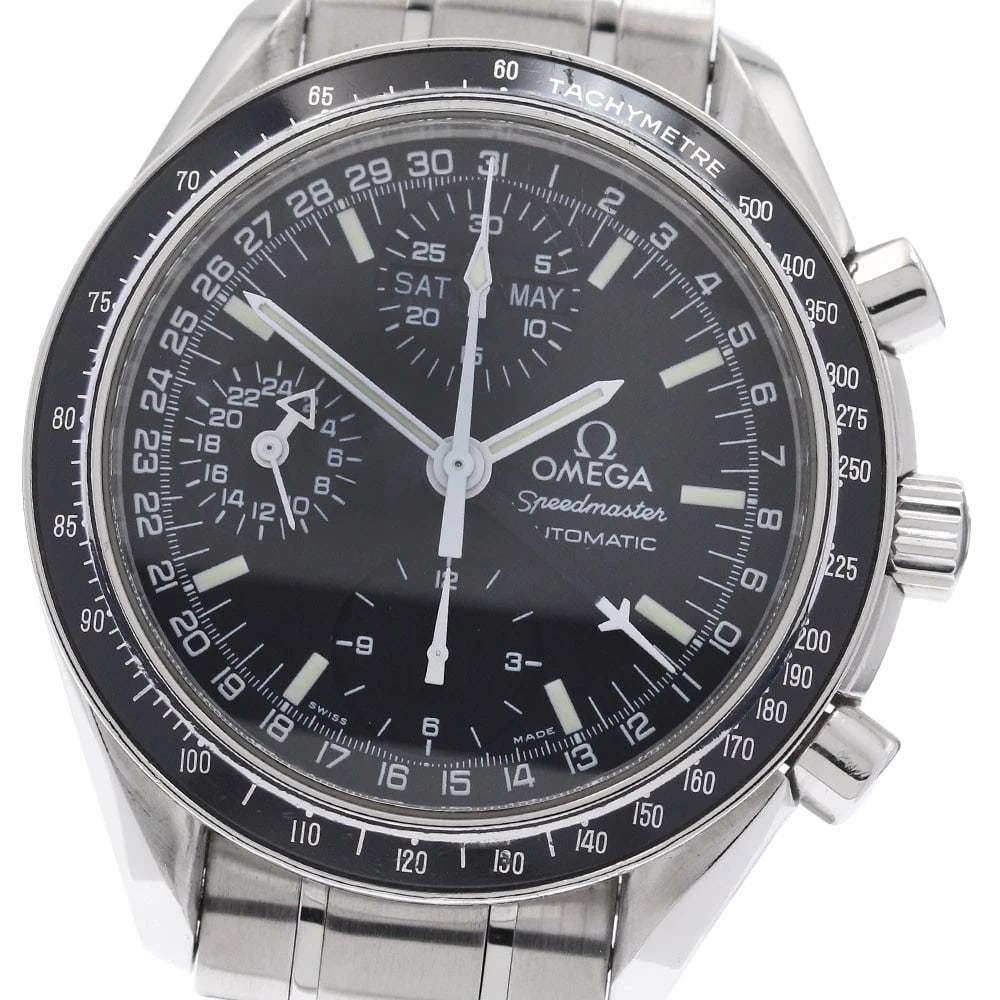 OMEGA SPEEDMASTER AUTOMATIC: OMEGA Speedmaster Automatic Brand: OMEGA Type: Wristwatch Material: Band Material Stainless Steel, Case Material Stainless Steel Color: Band Color Silver, Dial Colorblack, Case ColorSilver Size: Case