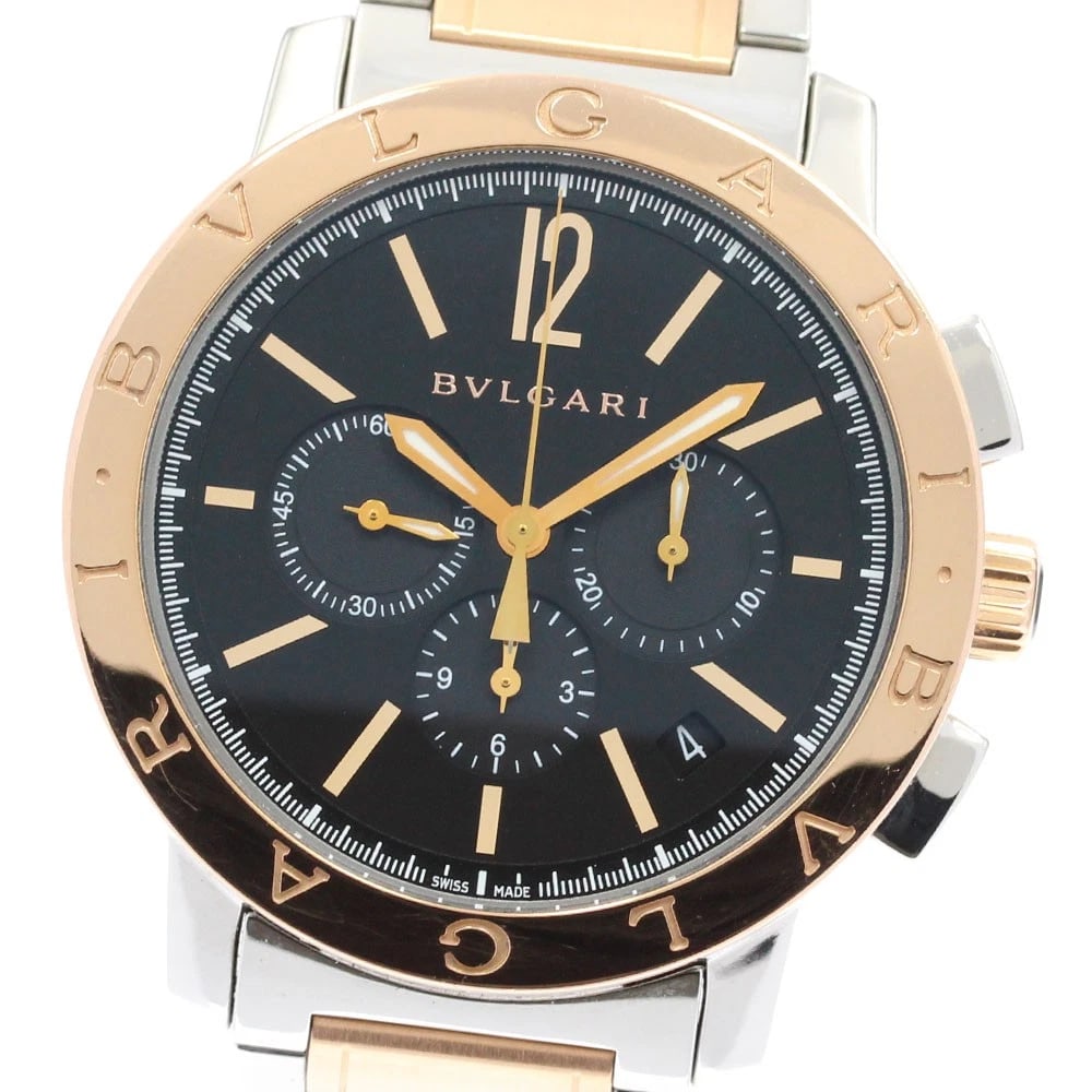 BVLGARI CHRONOGRAPH AUTOMATIC WATCH: BVLGARI Chronograph Automatic Watch Brand: BVLGARI Type: Wristwatch Material: Band Material Stainless Steel/K18PG, Case Material Stainless Steel/K18PG Color: Band Color Silver / Pink Gold, Dial