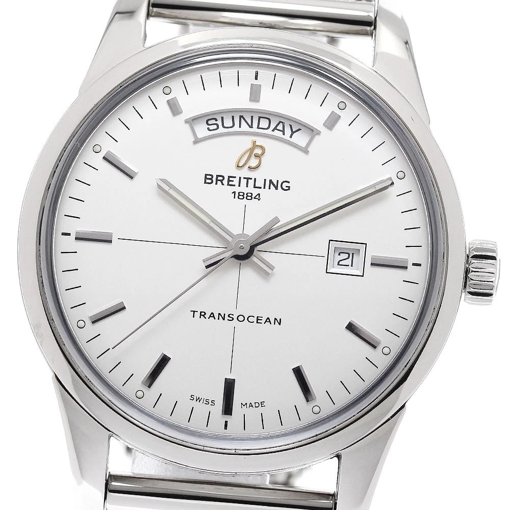 BREITLING TRANSOCEAN DATE SILVER AUTOMATIC WATCH: BREITLING Transocean date Silver Automatic Watch Brand: BREITLING Type: Wristwatch Material: Band Material Stainless Steel, Case Material Stainless Steel Color: Band Color Silver, Dial ColorSilver,