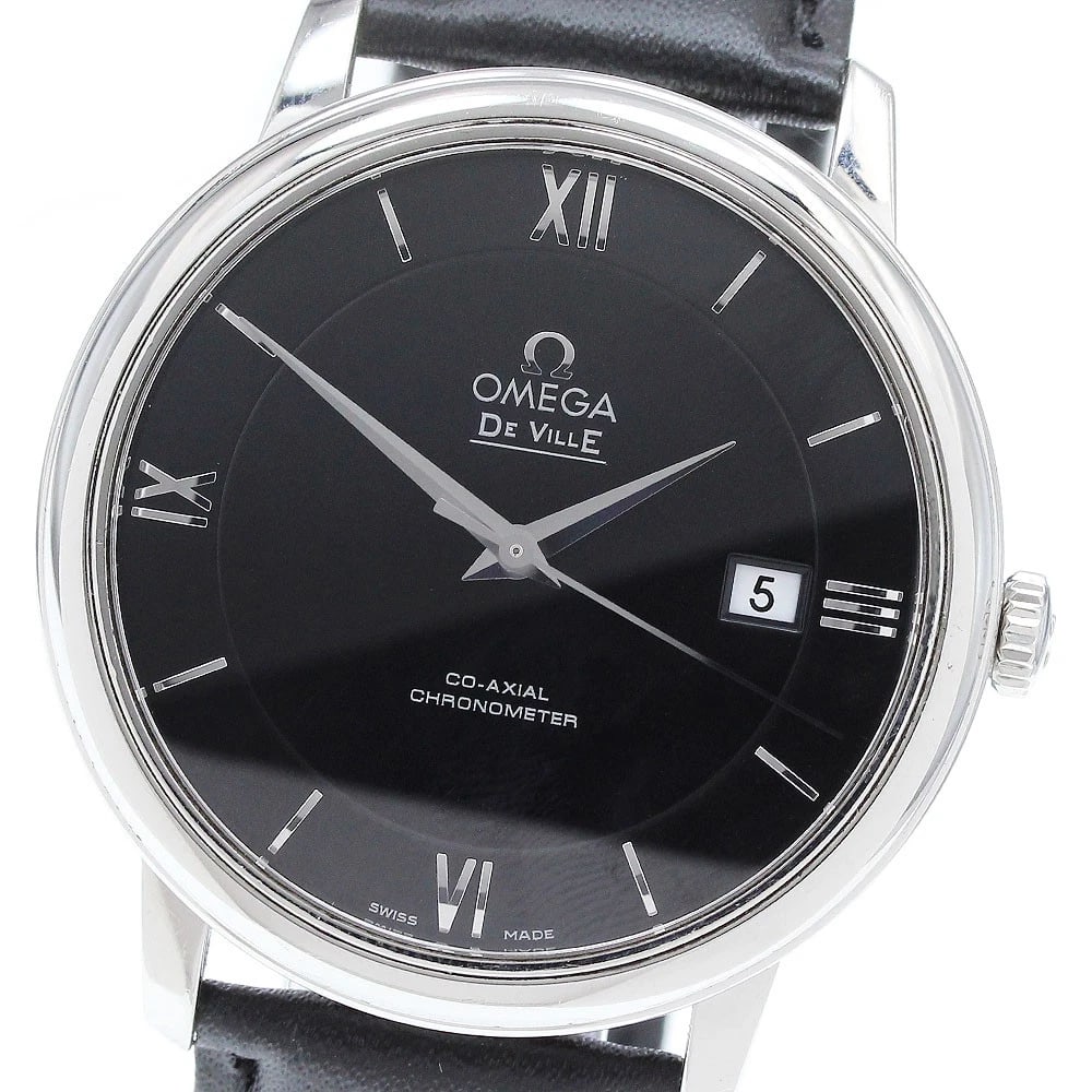 OMEGA DE VILLE PRESTIGE COAXIAL AUTOMATIC WATCH: OMEGA De Ville Prestige Coaxial Automatic Watch Brand: OMEGA Type: Wristwatch Material: Band Material leather, Case Material Stainless Steel Color: Band Color black, Dial Colorblack, Case ColorSilver