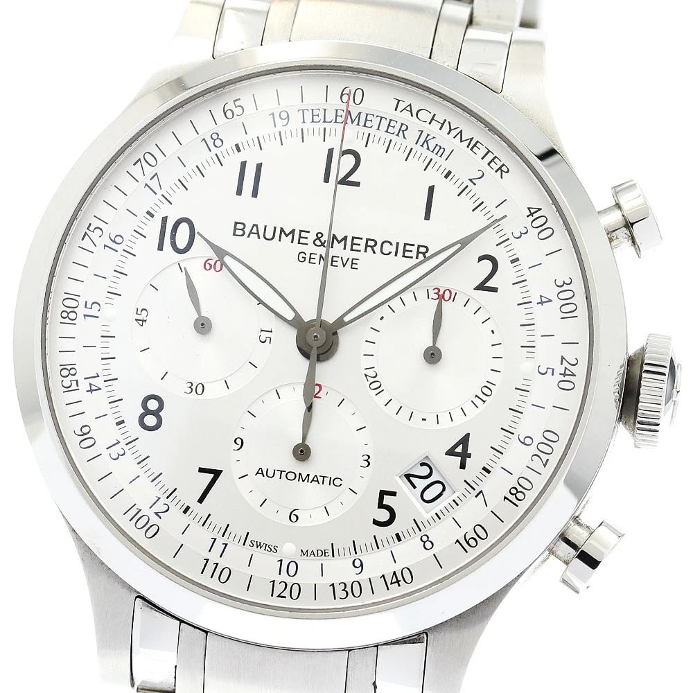 BAUME & MERCIER CHRONOGRAPH SILVER AUTOMATIC: Baume & Mercier Chronograph Silver Automatic Brand: Baume & Mercier Type: Wristwatch Material: Band Material Stainless Steel, Case Material Stainless Steel Color: Band Color Silver, Dial ColorSilver, 