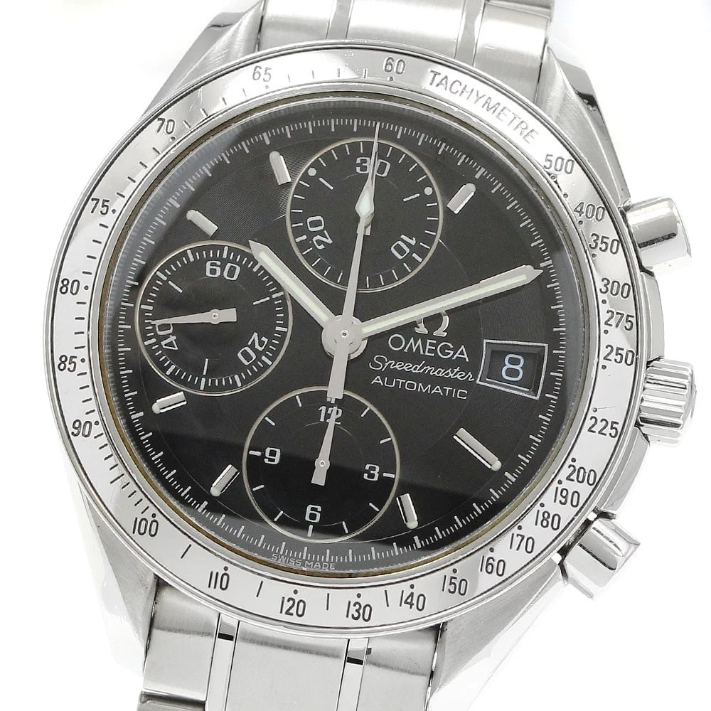 OMEGA SPEEDMASTER CHRONOGRAPH BLACK AUTOMATIC WATCH: OMEGA Speedmaster Chronograph black Automatic Watch Brand: OMEGA Type: Wristwatch Material: Band Material Stainless Steel, Case Material Stainless Steel Color: Band Color Silver, Dial Colorblack,