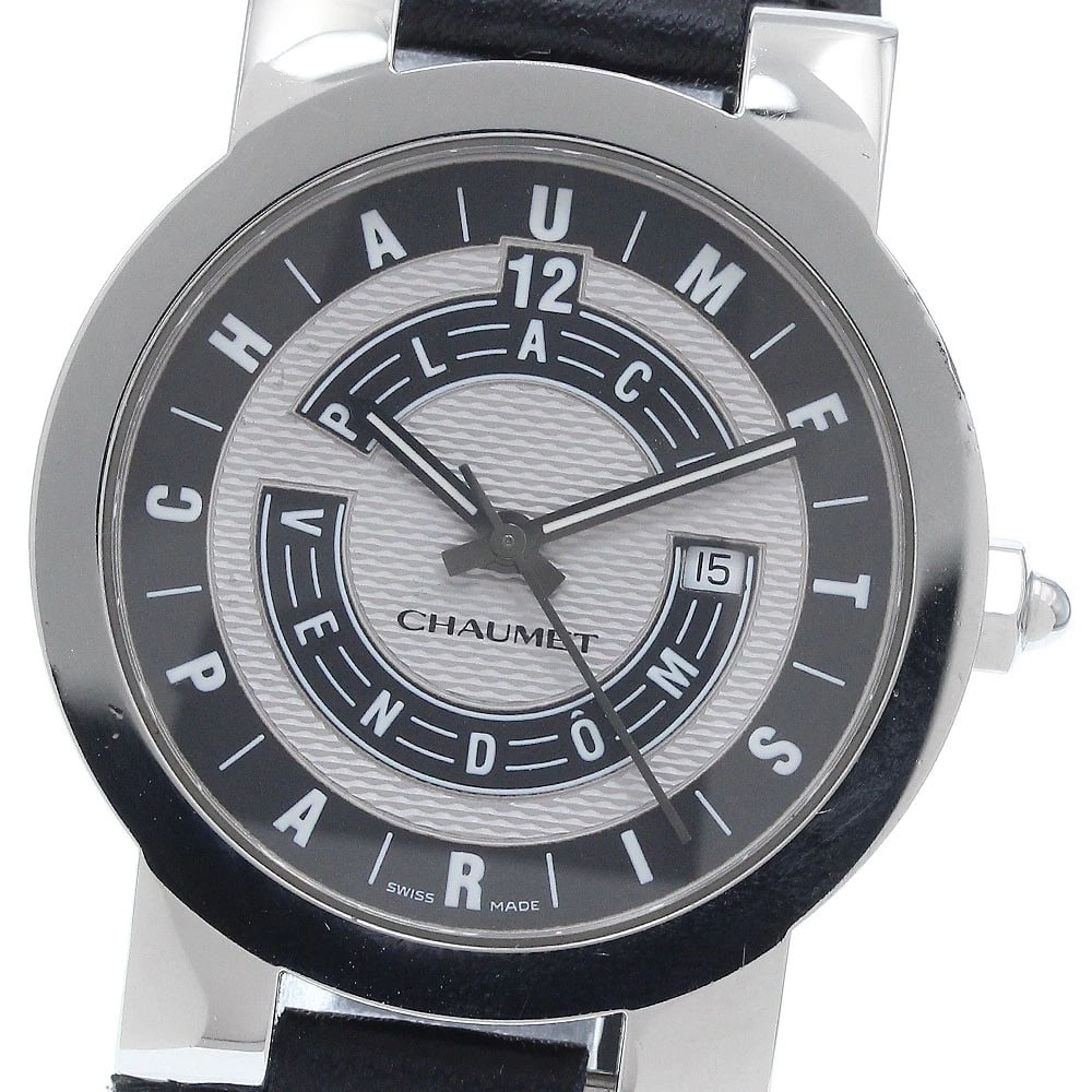 CHAUMET PLACE VENDOME DATE BLACK QUARTZ WATCH: Chaumet Place Vendome Date black Quartz Watch Brand: Chaumet Type: Wristwatch Material: Band Material leather, Case Material Stainless Steel Color: Band Color black, Dial Colorblack, Case ColorSilver 