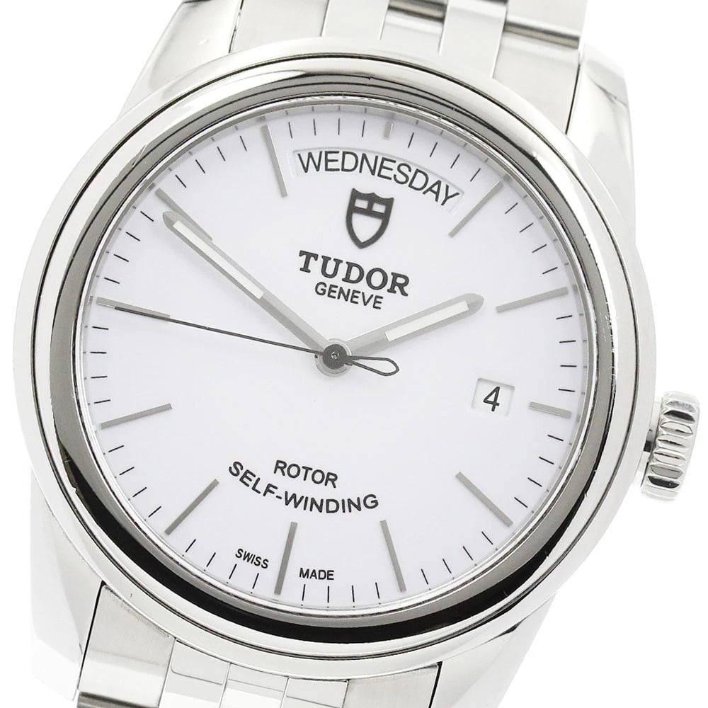 TUDOR GLAMOR DATE WHITE AUTOMATIC WATCH: TUDOR Glamor Date white Automatic Watch Brand: TUDOR Type: Wristwatch Material: Band Material Stainless Steel, Case Material Stainless Steel Color: Band Color Silver, Dial Colorwhite, Case ColorSilver