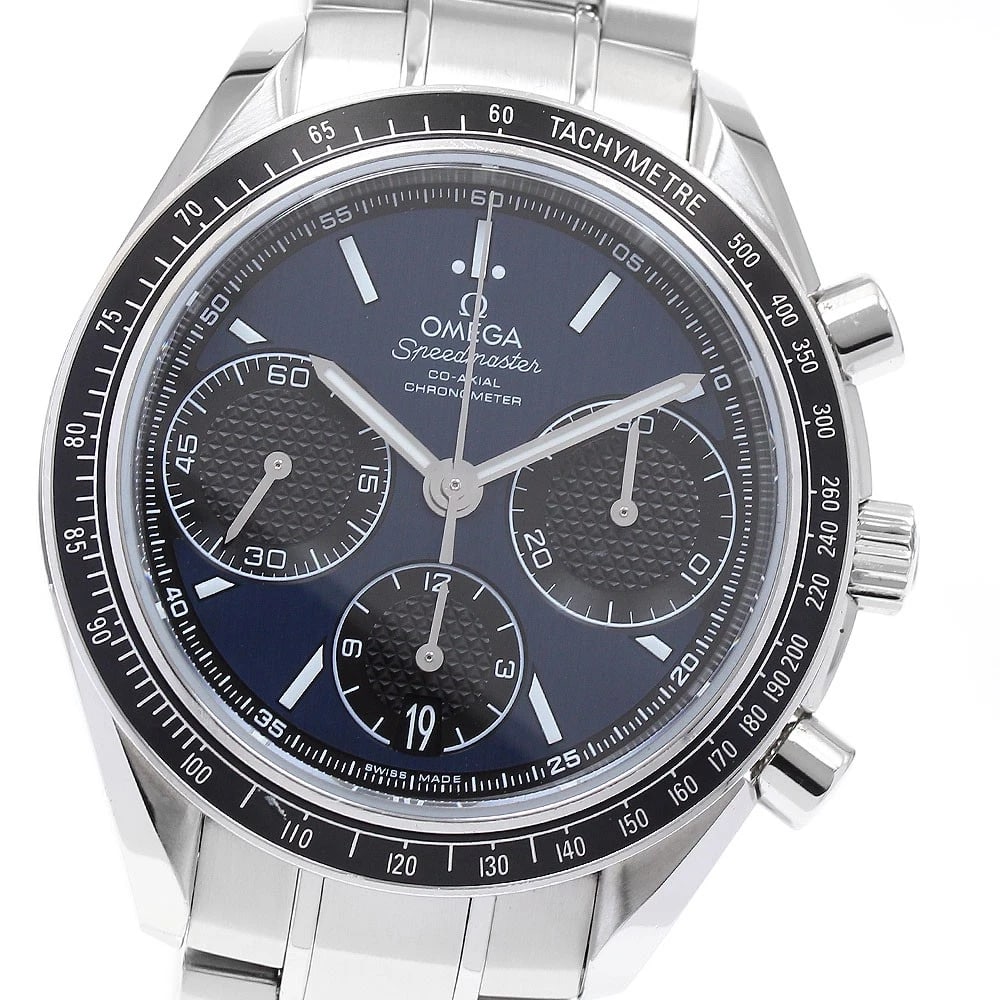 OMEGA SPEEDMASTER AUTOMATIC WATCH: OMEGA Speedmaster Automatic Watch Brand: OMEGA Type: Wristwatch Material: Band Material Stainless Steel, Case Material Stainless Steel Color: Band Color Silver, Dial ColorNavy / Black, Case ColorSilve