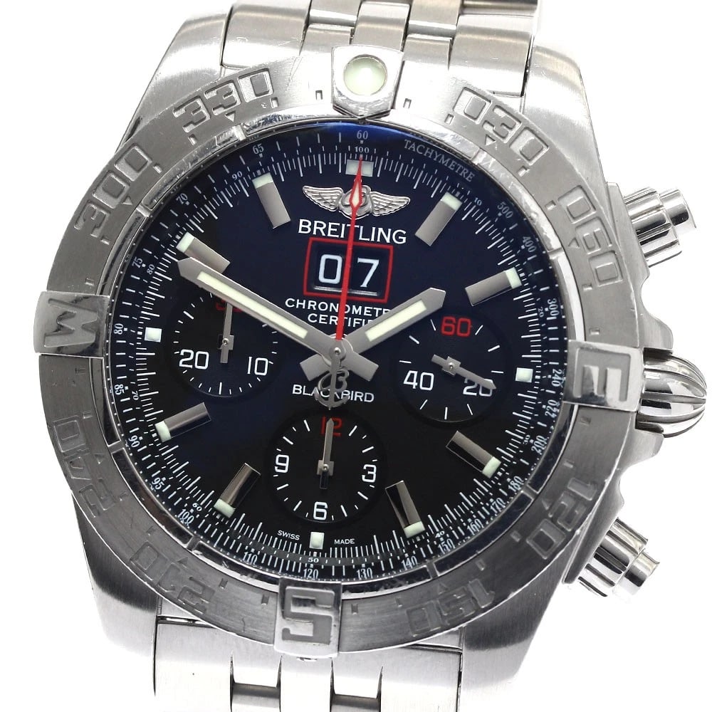 BREITLING CHRONOMAT BLACK CHRONOGRAPH AUTOMATIC WATCH: BREITLING Chronomat Black Chronograph Automatic Watch Brand: BREITLING Type: Wristwatch Material: Band Material Stainless Steel, Case Material Stainless Steel Color: Band Color Silver, Dial