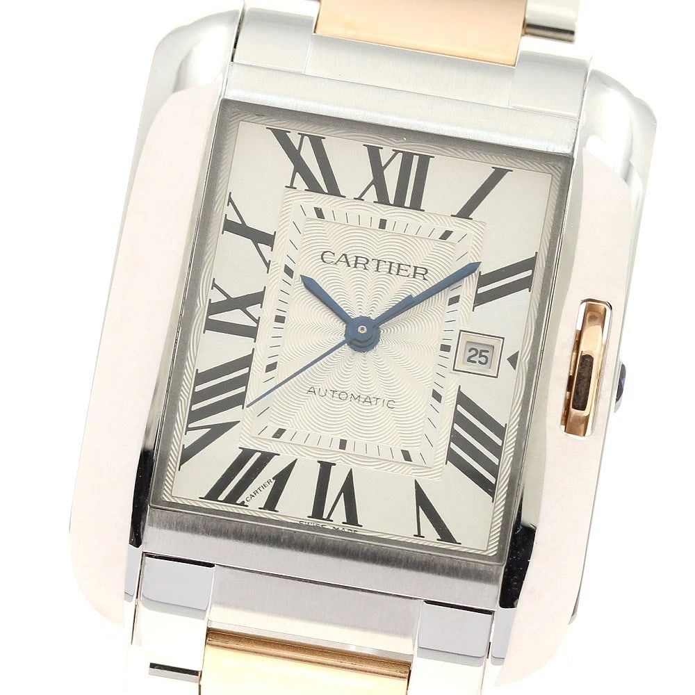 CARTIER TANK ANGLAISE DATE AUTOMATIC WATCH: CARTIER Tank Anglaise date Automatic Watch Brand: CARTIER Type: Wristwatch Material: Band Material Stainless Steel/PG, Case Material Stainless Steel/PG Color: Band Color Silver / Pink Gold, Dial