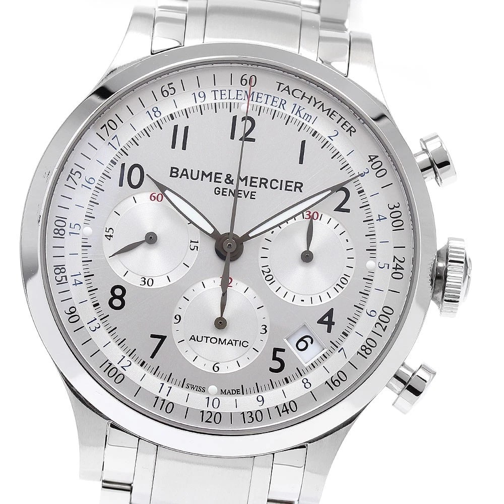 BAUME & MERCIER CHRONOGRAPH SILVER AUTOMATIC: Baume & Mercier Chronograph Silver Automatic Brand: Baume & Mercier Type: Wristwatch Material: Band Material Stainless Steel, Case Material Stainless Steel Color: Band Color Silver, Dial ColorSilver, 